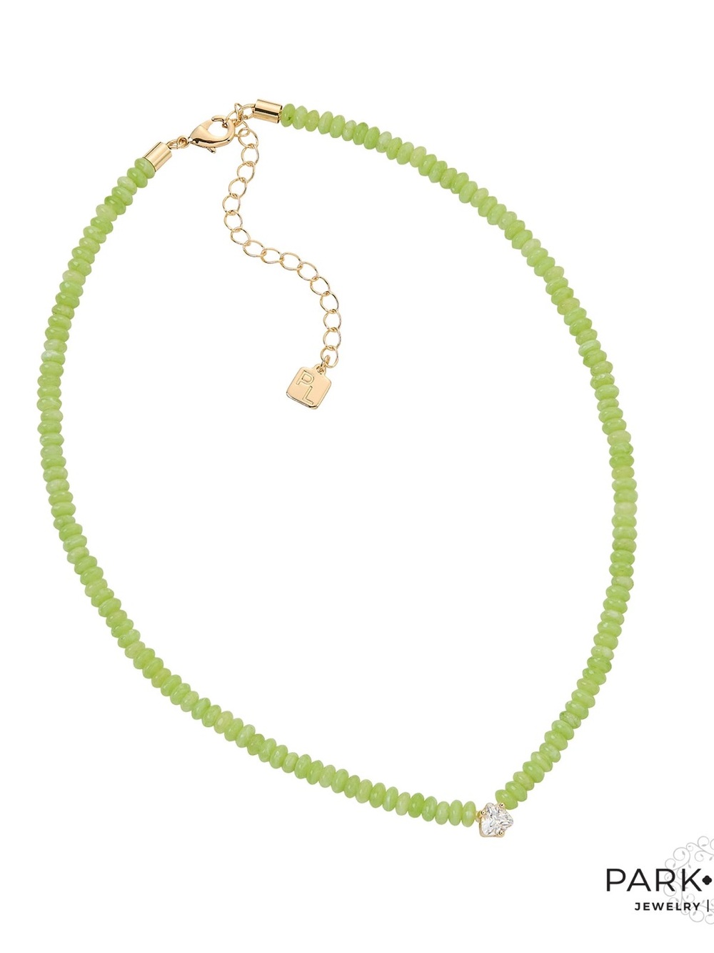 Park Lane PISTACHIO Lime Green Beaded Necklace with Gold Accents, 16”+3”, NEW